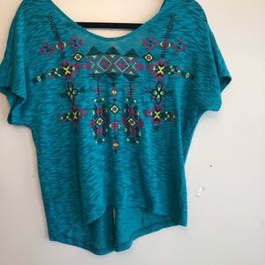 Tobi | Crop Top Turquoise Aztec Print Size Small